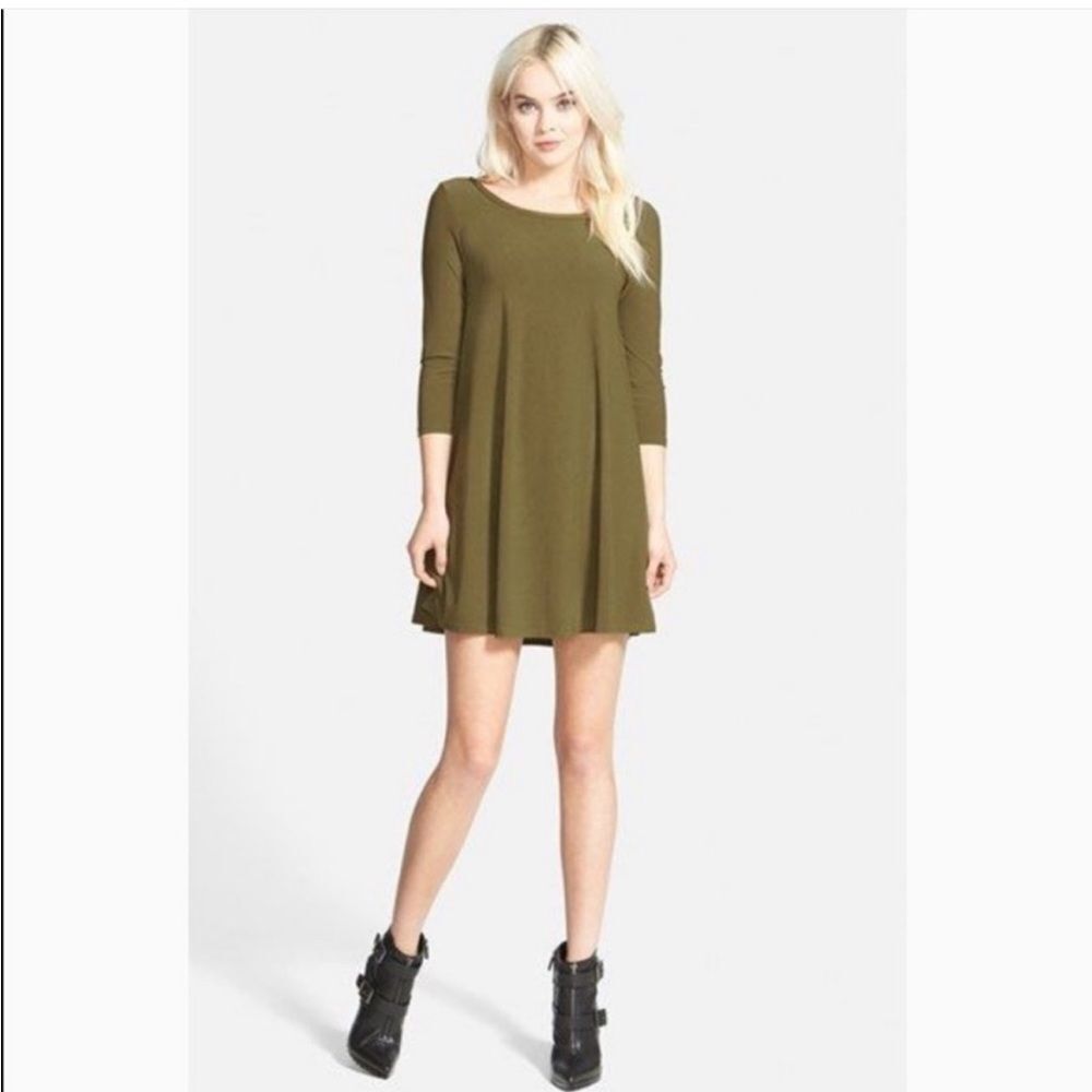 Leith Olive Trapeze Swing 3/4 Sleeve Dress Size M